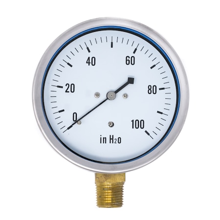 Pic Gauges 4 in Dial, 1/2 in NPT Lower Location, Stainless Steel Case Material LP1-SB-402-100