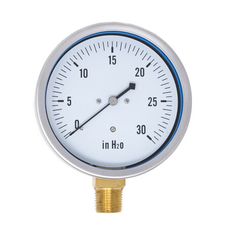 Pic Gauges 4 in Dial, 1/2 in NPT Lower Location, Stainless Steel Case Material LP1-SB-402-30