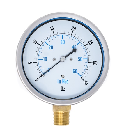 Pic Gauges 4 in Dial, 1/2 in NPT Lower Location, Stainless Steel Case Material LP1-SB-402-35X60