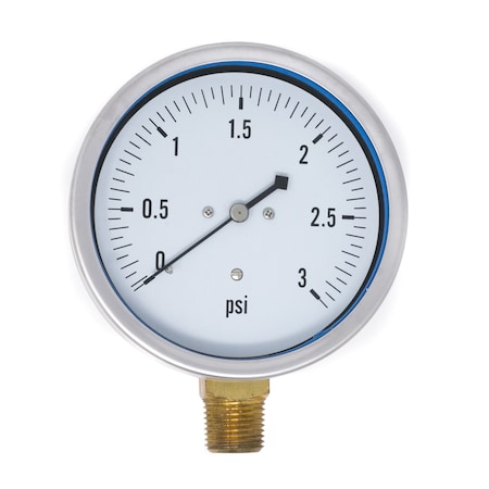 Pic Gauges 4 in Dial, 1/2 in NPT Lower Location, Stainless Steel Case Material LP1-SB-402-3PSI