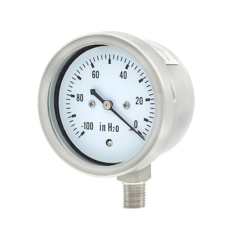 Pic Gauges 2 1/2 in Dial, 1/4 in NPT Lower Location, Stainless Steel Case Material LP1-SS-254-100V
