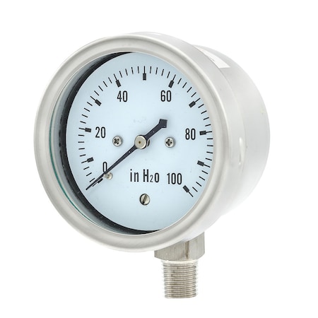 Pic Gauges 2 1/2 in Dial, 1/4 in NPT Lower Location, Stainless Steel Case Material LP1-SS-254-100
