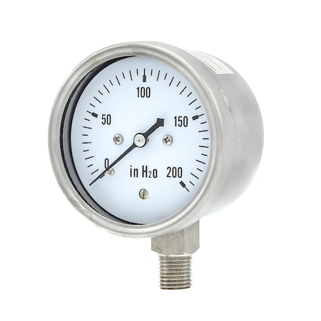 Pic Gauges 2 1/2 in Dial, 1/4 in NPT Lower Location, Stainless Steel Case Material LP1-SS-254-200