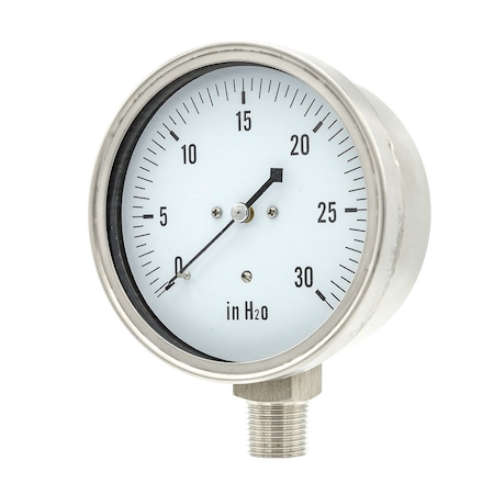 Pic Gauges 4 in Dial, 1/2 in NPT Lower Location, Stainless Steel Case Material LP1-SS-402-30