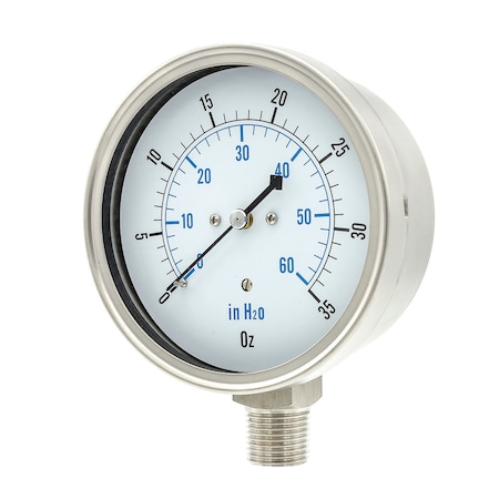 Pic Gauges 4 in Dial, 1/2 in NPT Lower Location, Stainless Steel Case Material LP1-SS-402-35X60