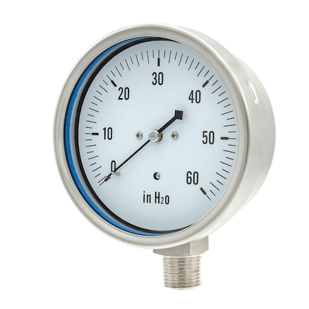 Pic Gauges 4 in Dial, 1/2 in NPT Lower Location, Stainless Steel Case Material LP1-SS-402-60