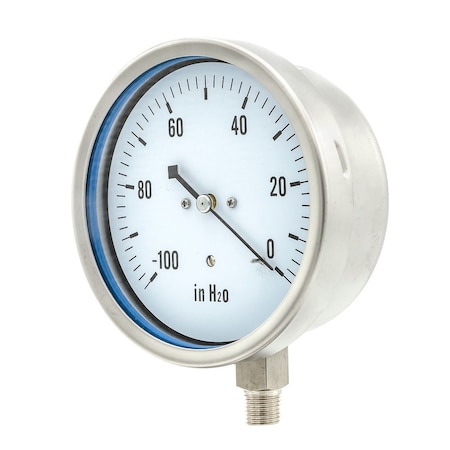 Pic Gauges 4 in Dial, 1/4 in NPT Lower Location, Stainless Steel Case Material LP1-SS-404-100V