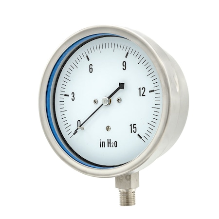 Pic Gauges 4 in Dial, 1/4 in NPT Lower Location, Stainless Steel Case Material LP1-SS-404-15