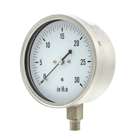 Pic Gauges 4 in Dial, 1/4 in NPT Lower Location, Stainless Steel Case Material LP1-SS-404-30