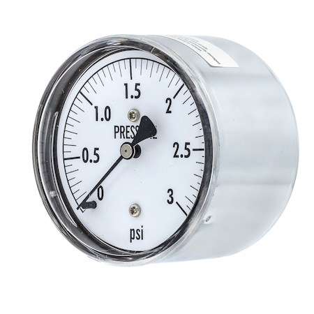 Pic Gauges Low Pressure Gauge, 2.5", 0-3psi, 1/4"CBM, 2 1/2 in Dial, 1/4 in NPT Center Back Location LP2-254-3PSI
