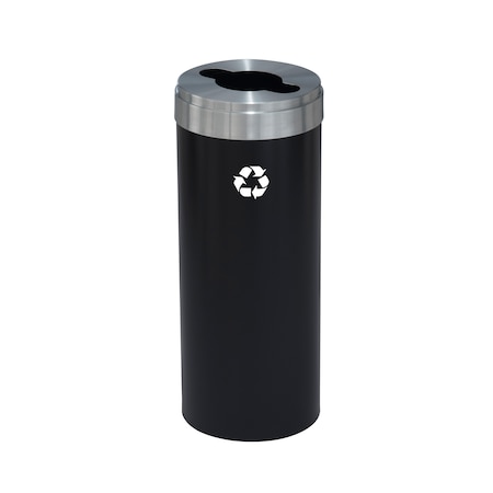 Glaro 12 gal Round Recycling Bin, Satin Black/Satin Aluminum M-1232BK-SA-M1