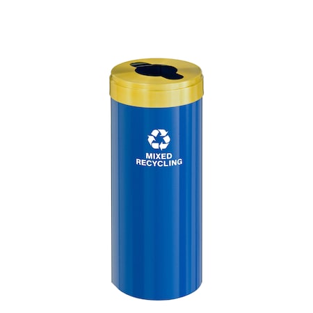Glaro 12 gal Round Recycling Bin, Blue/Satin Brass M-1232BL-BE-M3