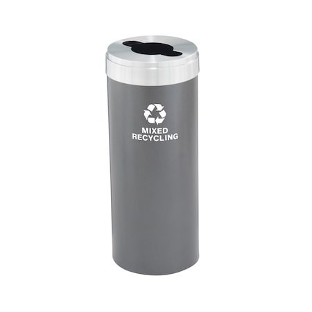 Glaro 12 gal Round Recycling Bin, Silver Vein/Satin Aluminum M-1232SV-SA-M3