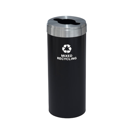 Glaro 15 gal Round Recycling Bin, Satin Black/Satin Aluminum M-1242BK-SA-M3