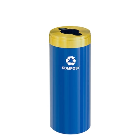 Glaro 15 gal Round Recycling Bin, Blue/Satin Brass M-1242BL-BE-M4
