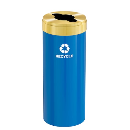 Glaro 15 gal Round Recycling Bin, Blue/Satin Brass M-1242BL-BE-M5