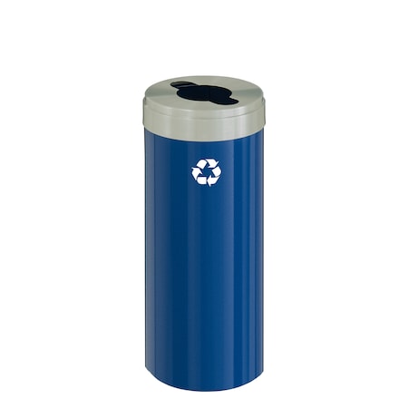 Glaro 15 gal Round Recycling Bin, Blue/Satin Aluminum M-1242BL-SA-M1