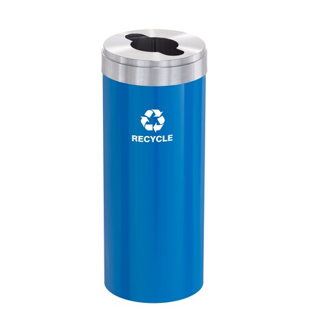Glaro 15 gal Round Recycling Bin, Blue/Satin Aluminum M-1242BL-SA-M5