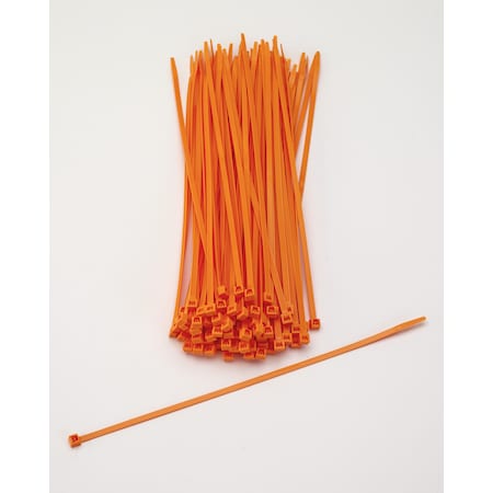 Cable Tie, 11 in L, Neon Orange, Plastic, 2 PK