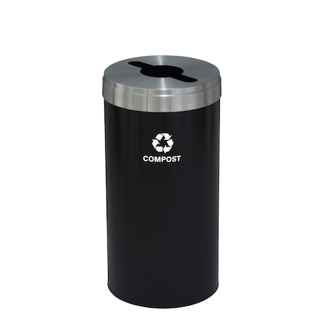 Glaro 16 gal Round Recycling Bin, Satin Black/Satin Aluminum M-1532BK-SA-M4