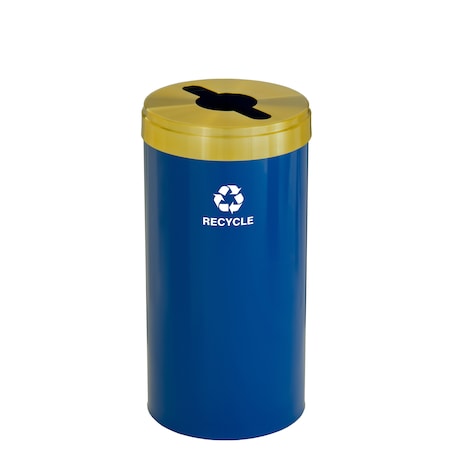 Glaro 16 gal Round Recycling Bin, Blue/Satin Brass M-1532BL-BE-M5