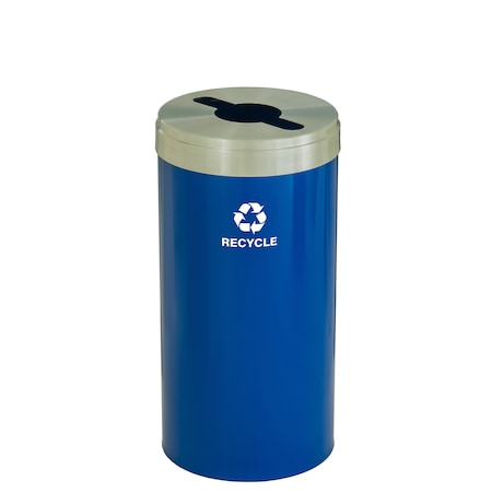 Glaro 16 gal Round Recycling Bin, Blue/Satin Aluminum M-1532BL-SA-M5