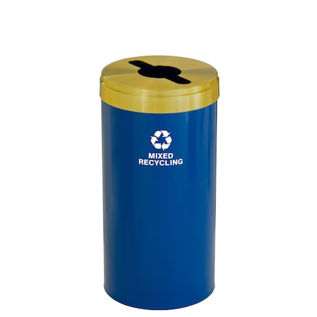 Glaro 23 gal Round Recycling Bin, Blue/Satin Brass M-1542BL-BE-M3