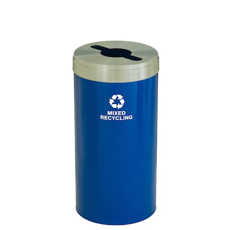 Glaro 23 gal Round Recycling Bin, Blue/Satin Aluminum M-1542BL-SA-M3