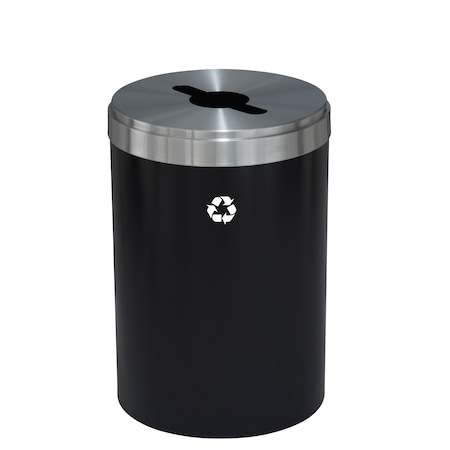Glaro 33 gal Round Recycling Bin, Satin Black/Satin Aluminum M-2032BK-SA-M1