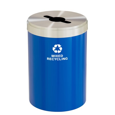 Glaro 33 gal Round Recycling Bin, Blue/Satin Aluminum M-2032BL-SA-M3