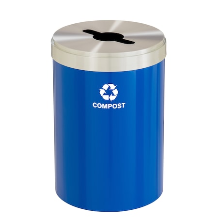 Glaro 33 gal Round Recycling Bin, Blue/Satin Aluminum M-2032BL-SA-M4