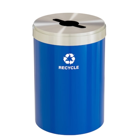 Glaro 33 gal Round Recycling Bin, Blue/Satin Aluminum M-2032BL-SA-M5