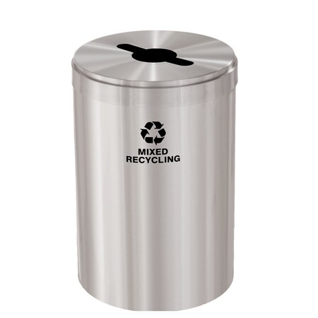 Glaro 33 gal Round Recycling Bin, Satin Aluminum M-2032SA-SA-M3