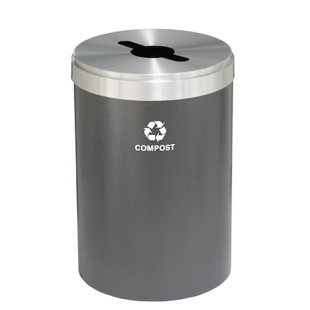 Glaro 33 gal Round Recycling Bin, Silver Vein/Satin Aluminum M-2032SV-SA-M4