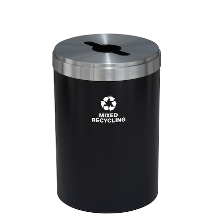 Glaro 41 gal Round Recycling Bin, Satin Black/Satin Aluminum M-2042BK-SA-M3