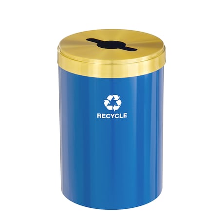 Glaro 41 gal Round Recycling Bin, Blue/Satin Brass M-2042BL-BE-M5