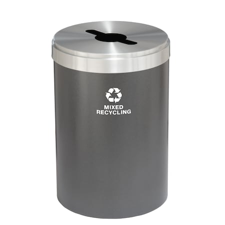 Glaro 41 gal Round Recycling Bin, Silver Vein/Satin Aluminum M-2042SV-SA-M3