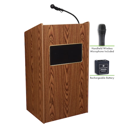 Oklahoma Sound OS Aristocrat Sound Lectern Recharge Battery Wireless Hand Mic, Oak M6010-MO/LWM-5