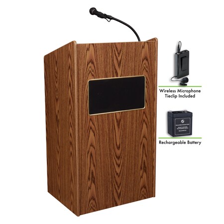 Oklahoma Sound OSAristocrat Sound Lectern Recharge Battery Wireless Tie Clip Mic Oak M6010-MO/LWM-6