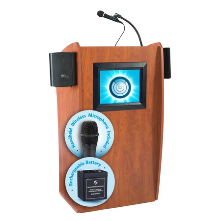 Oklahoma Sound Vision Lectern with Sound, Screen, Recharge Battery, Wireless Hand Mic M612-S/LWM-5