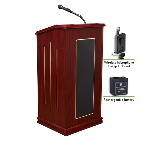 Oklahoma Sound OS Prestige Sound Lectern, Recharge Battery Wireless Tie Mic Mahogany M711-MY/LWM-6
