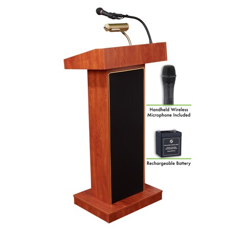 Oklahoma Sound OS Orator Lectern, Recharge Battery with Wireless Hand Mic, Cherry M800X-CH/LWM-5
