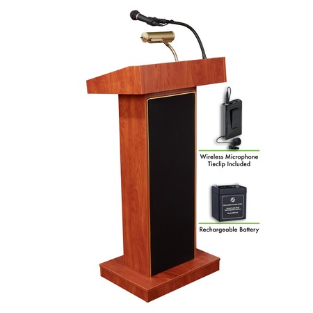 Oklahoma Sound OS Orator Lectern, Recharge Battery Wireless Tie Clip, Cherry M800X-CH/LWM-6