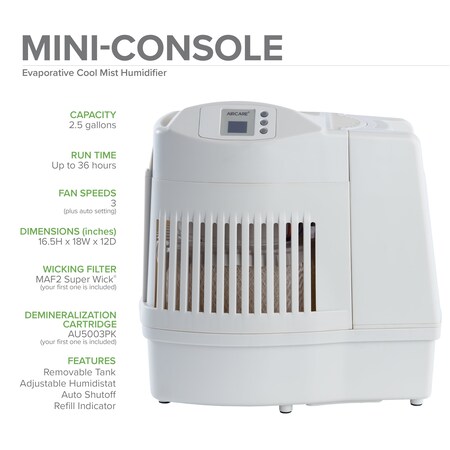 Aircare Humidifier, No, 2.5 gal, 2,600 sq. ft., Mini Console, White ...
