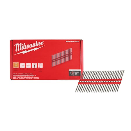 Milwaukee Tool Duplex Nails, 3 5/8 in L, 10 ga, Plain, Flat Head, 21  Degrees MDP16D-2000