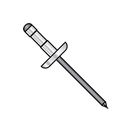 Zoro Select Blind Rivet, Dome Head, 3/16 in Dia., 0.660 in - 0.730 in L, Aluminum Body, 4000 PK D-0619B