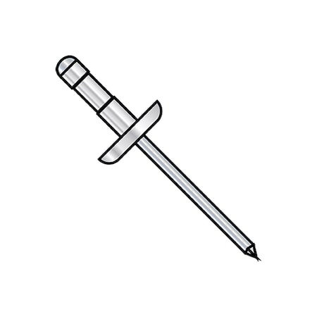 Zoro Select Blind Rivet, Dome Head, 3/16 in Dia., 1.03 in - 1.09 in L, Aluminum Body, 3000 PK D-0631Y