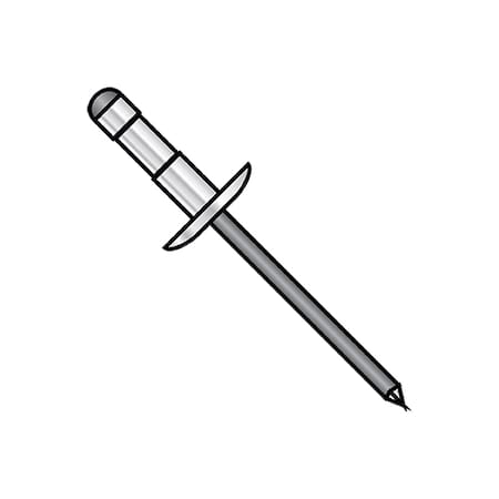 Zoro Select Blind Rivet, Large Flanged Head, 3/16 in Dia., 1.03 in - 1.09 in L, Aluminum Body, 2000 PK X-0631B