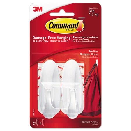 Command Designer Hooks, Medium, 3 lb. Cap., Wht, PK2 17081ES