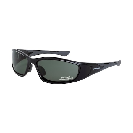 Crossfire MP7, Safety Glasses, Anti-Scratch, Blue-Green POL Lens, Black Frame, Full-Frame, Polarized 24426